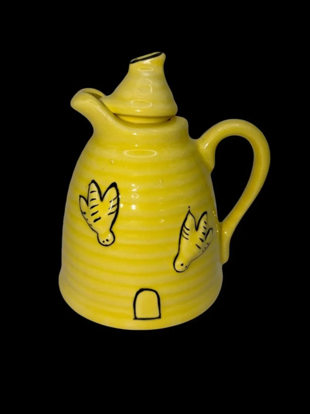 Vintage Ceramic Beehive Honey Pot Jar Yellow Bee Design Lid 5